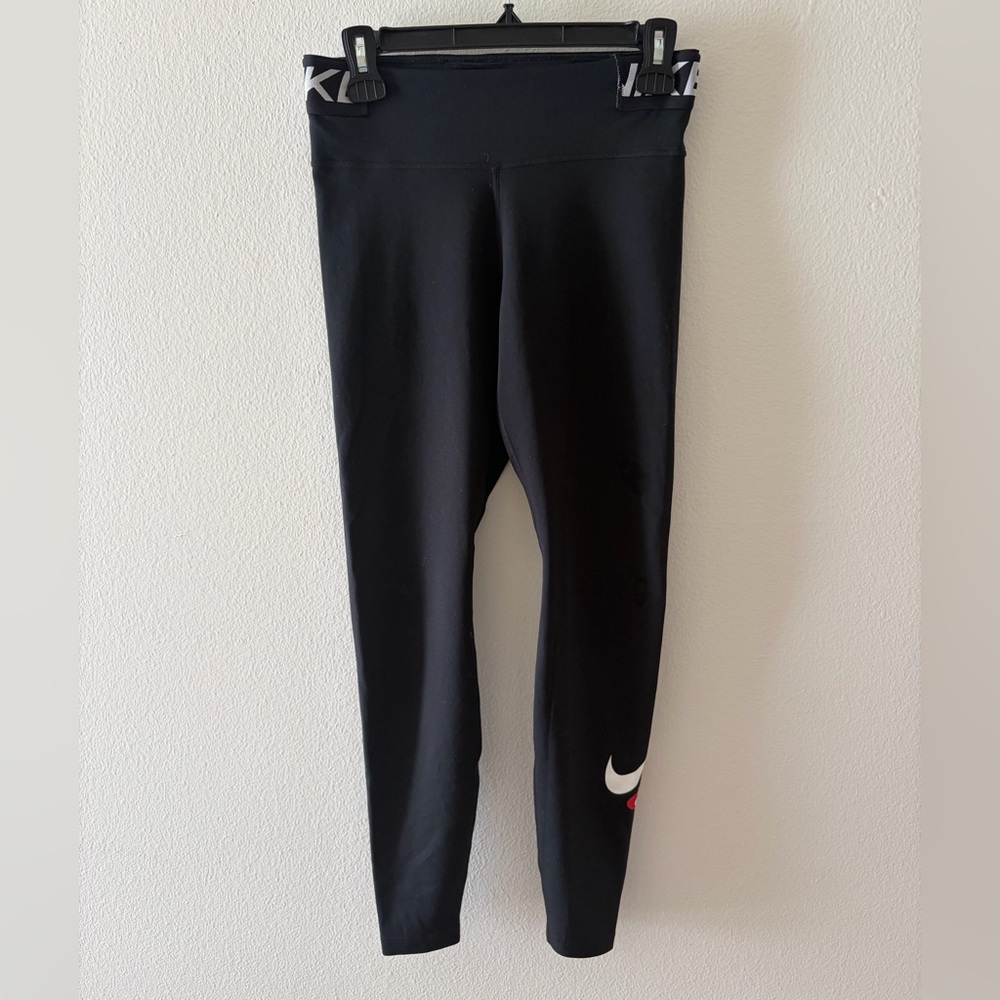 Nike Black Leggings with White and Red Accents